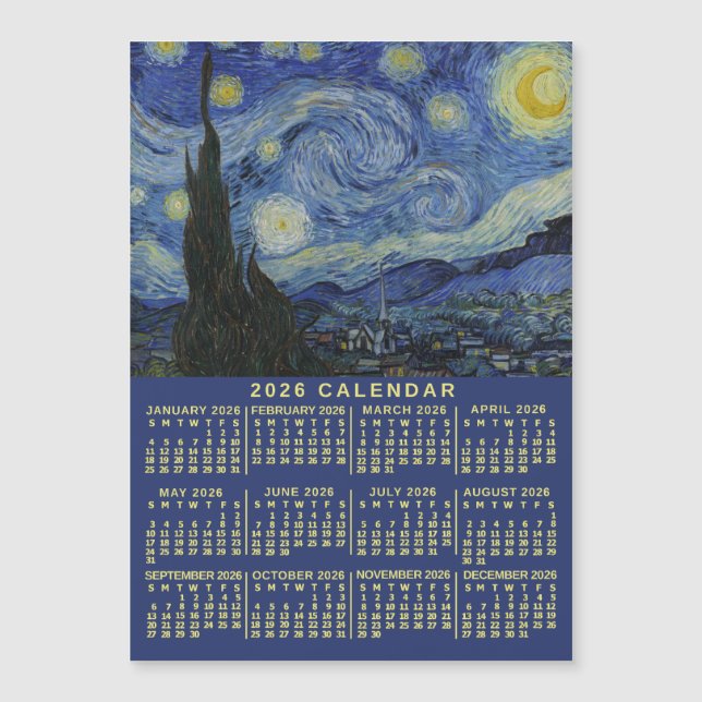2026 Jahreskalender Sternennacht oder Foto Magnet (Vorderseite)