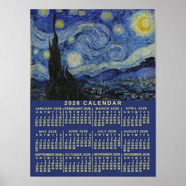 2026 Jahreskalender Sternennacht oder Fügen Sie Ih Poster (Vorne)