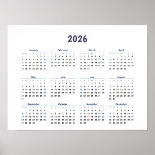 2026 Jahresmonatskalender an der Wand für alle Tag Poster