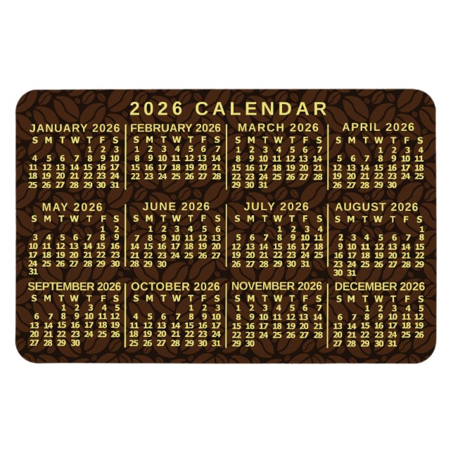 2026 Jahresmonatskalender Dunkle Kaffeebohnen Magnet (Horizontal)