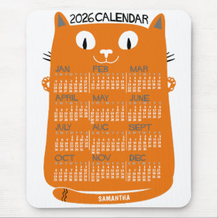 2026 Jahresmonatskalender Mid-Century Orange Katze Mousepad