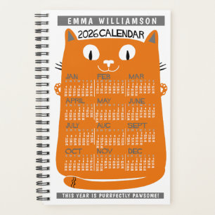 2026 Jahresmonatskalender Midcentury Orange Katze Planer