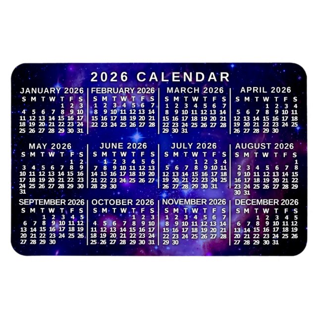 2026 Jahresmonatskalender Outer Space Nebel Magnet (Horizontal)