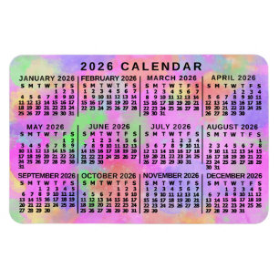 2026 Jahresmonatskalender Regenbogen-Splatter-Male Magnet