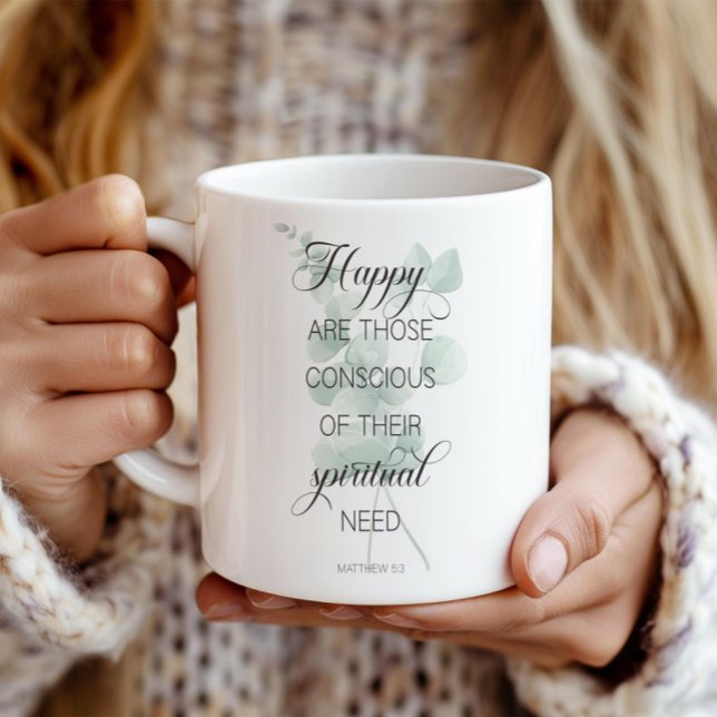 2026 JW Jahr Text Matthew 5:3 Grüner Eukalyptus Kaffeetasse (Von Creator hochgeladen)