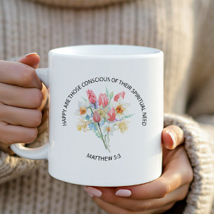 2026 JW Jahres Text Matthäus 5v3 Frühlingsblumen Kaffeetasse