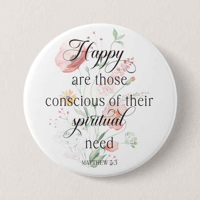 2026 JW Year Text Matthew 5:3 with Spring Flowers  Button (Vorderseite)
