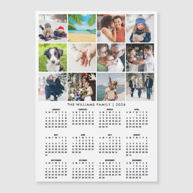 2026 Kalender 12 Foto Collage Magnet (Vorderseite)