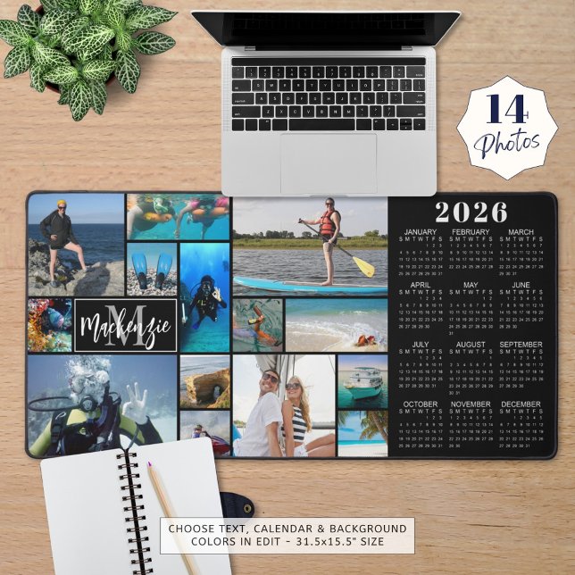 2026 Kalender 14 Fotos Monogramm Name benutzerdefi Schreibtischunterlage (Von Creator hochgeladen)