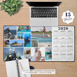 2026 Kalender 15 Fotos Monogramm benutzerdefiniert Schreibtischunterlage