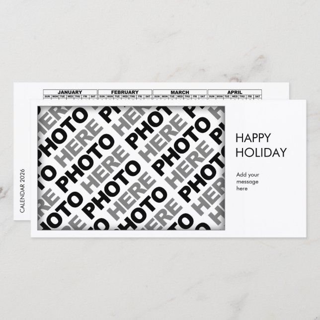 2026 Kalender 1 Foto Einfache Karte hinzufügen (Vorne/Hinten)