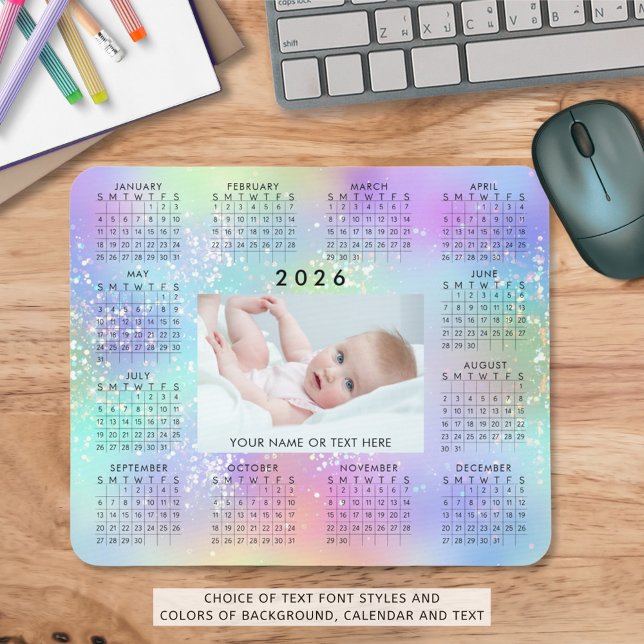 2026 Kalender 1 Foto Rainbow Glitzer Mousepad (Von Creator hochgeladen)
