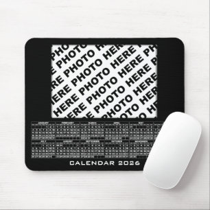 2026 Kalender: 1 Fotos hinzufügen Mousepad Black