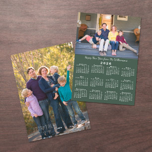 2026 Kalender 2 Fotos Dunkles grünes Glück Neues J Feiertagskarte
