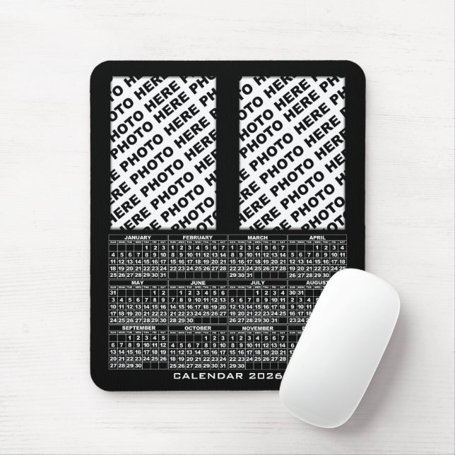 2026 Kalender 2 Vertikale Fotos hinzufügen Schwarz Mousepad (Mit Mouse)