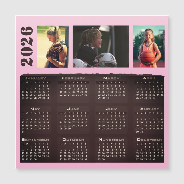 2026 Kalender 3 Fotocollage Magnet-Karte Magnetkarte (Vorderseite)