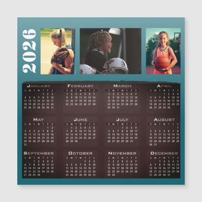 2026 Kalender 3 Fotocollage Magnet-Karte Magnetkarte (Vorderseite)