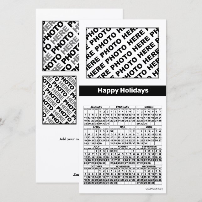 2026 Kalender 4 Fotos Karte hinzufügen Einfach Sch (Vorne/Hinten)