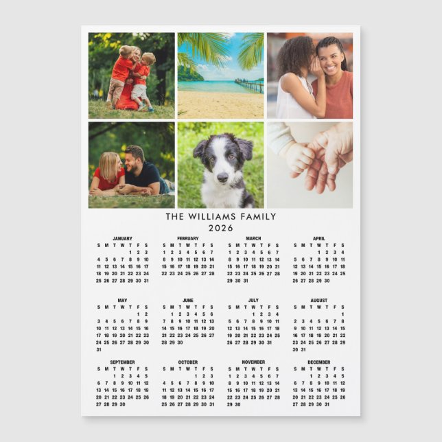 2026 Kalender 6 Foto Collage Modern Magnet (Vorderseite)