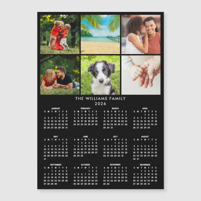 2026 Kalender 6 Foto Collage Modern Magnet (Vorderseite)