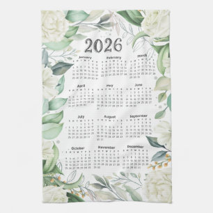 2026 Kalender Aquarell Eukalyptus Weiße Blüte Geschirrtuch