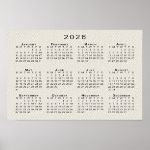 2026 Kalender auf Faux-Leinwand-Textur-Vorlage Poster