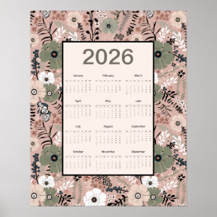 2026 Kalender Blumenmuster   Poster