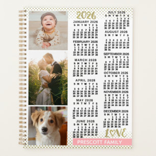 2026 Kalender Blush Pink Gold Familienfoto-Collage Planer
