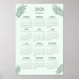 2026 Kalender Boho Floral Ästhetik Mintgrün Poster