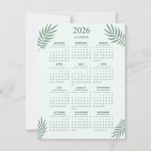 2026 Kalender Boho Floral Ästhetik Mintgrün Postkarte