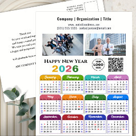 2026 Kalender Business 2 Foto-Logo QR-Code Farbe Feiertagspostkarte