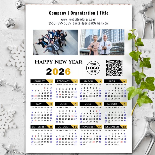 2026 Kalender Business Foto Logo QR Black Magnet (Von Creator hochgeladen)