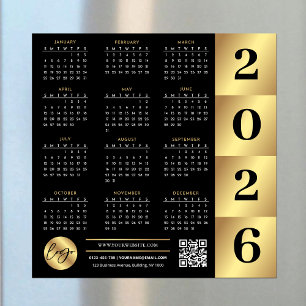 2026 Kalender Business-Logo QR-Code Schwarz & Gold Magnetkarte