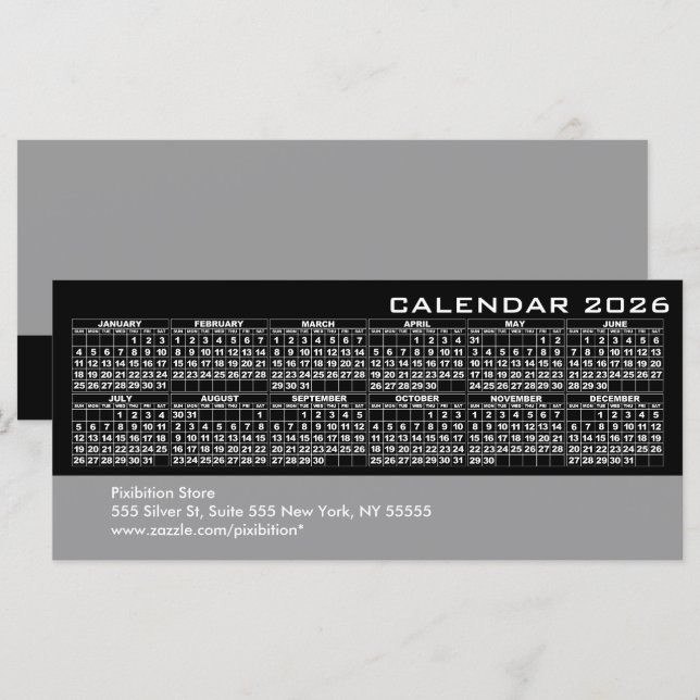 2026 Kalender Business Rack Card Schwarz (Vorne/Hinten)