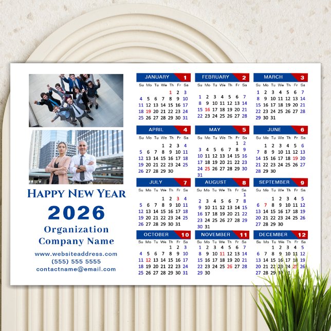 2026 Kalender Business Simple Blue Red Magnetic Magnetkarte (Von Creator hochgeladen)