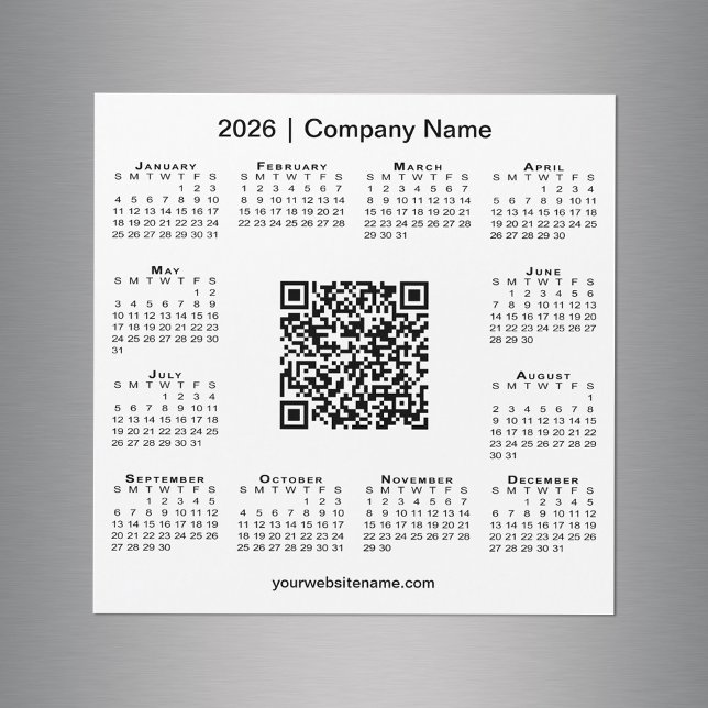 2026 Kalender Custom Business QR Code White Magnet (2026 Calendar Custom Business QR Code White Magnet in situ)