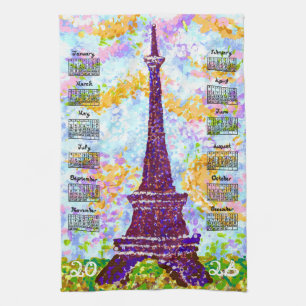 2026 Kalender Eiffelturm Pointillismus Landschaft Geschirrtuch
