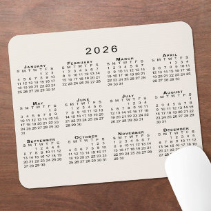 2026 Kalender Einfache Beige und Schwarz Mousepad