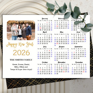 2026 Kalender Elegant Gold Glitzer Script Foto Feiertagskarte