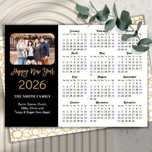 2026 Kalender Elegant Gold Glitzer Script Foto Feiertagskarte