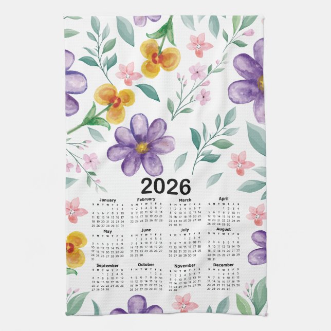 2026 Kalender Farbenfrohe Blumen Botanischer Garte Geschirrtuch (Vertikal)