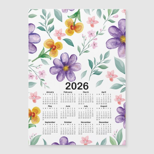 2026 Kalender Farbenfrohe Blumen Botanischer Garte Magnetkarte (Vorderseite)