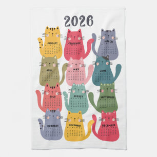 2026 Kalender Farbige Katzen Geschirrtuch