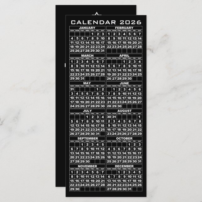 2026 Kalender Feiertage Rackkarte Schwarzer Baum (Vorne/Hinten)