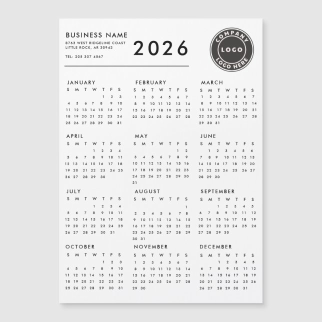 2026 Kalender-Firmenlogo Benutzerdefiniertes Magne Magnetkarte (Vorderseite)