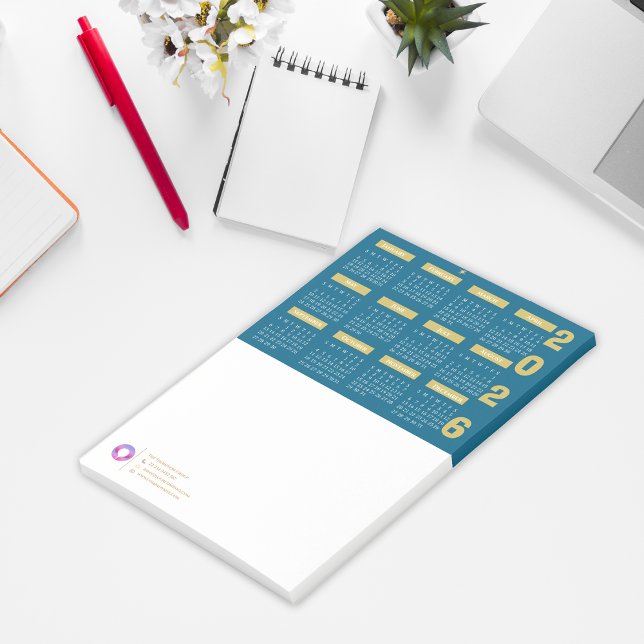 2026 Kalender Firmenlogo & Kontaktinformationen Aq Post-it Klebezettel (2026 Calendar Company Logo & Contact Info Teal Post-it Notes)