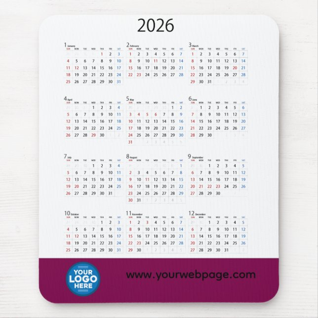 2026 Kalender-Firmenlogo-Maus-Pad Mousepad (Vorne)