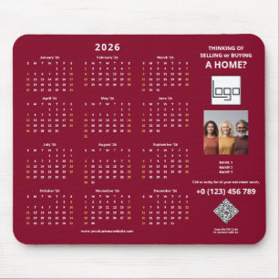 2026 Kalender Firmenlogo QR-Code Burgunder Foto Mousepad