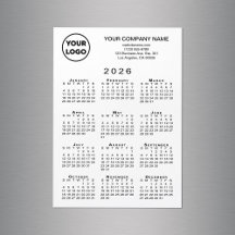 2026 Kalender Firmenlogo Text White Magnet Card