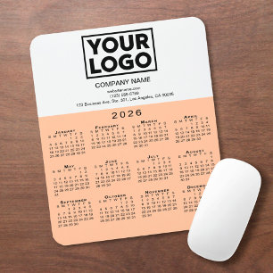 2026 Kalender Firmenlogo und Text Pfirsich Weiß Mousepad